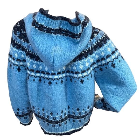 VTG Handmade Fair Isle Nordic Wool Cropped Hooded Cardigan Knit Sweater Medium - Picture 4 of 16